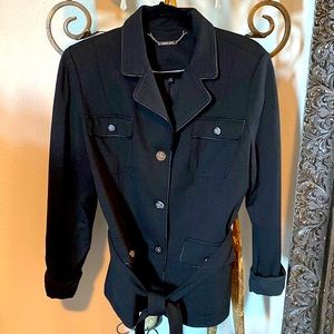 White House Black market heavy material black jacket w/ buttons and waist belt
